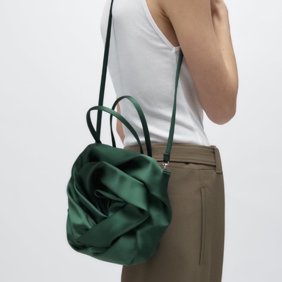 ZARA SATIN EFFECT FLOWER BAG NWT - Picture 2 of 10